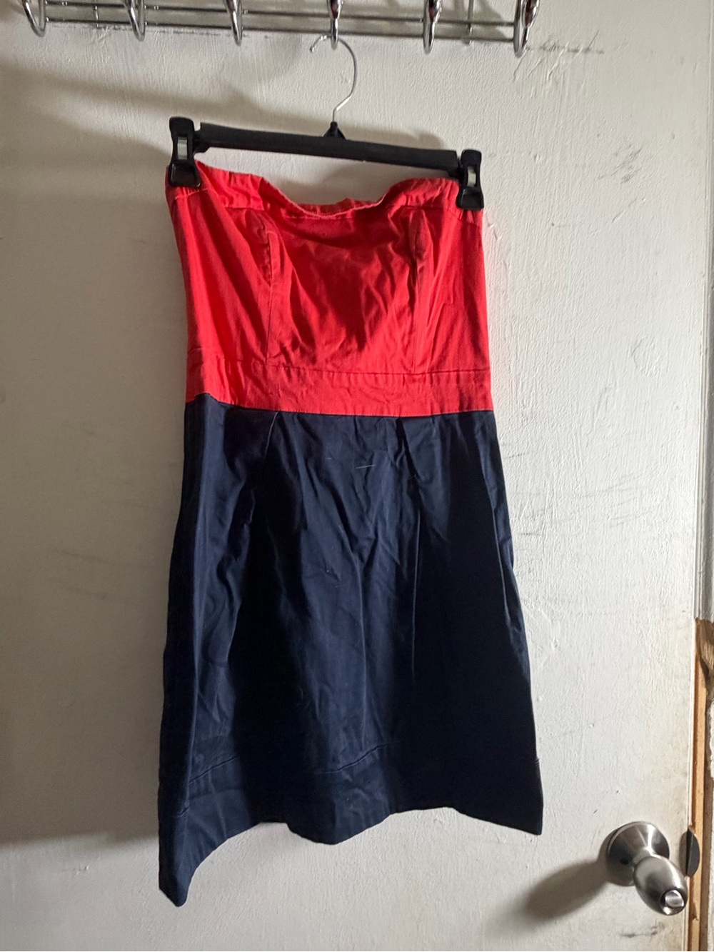 French Connection Red and Navy Strapless Midi Skirt